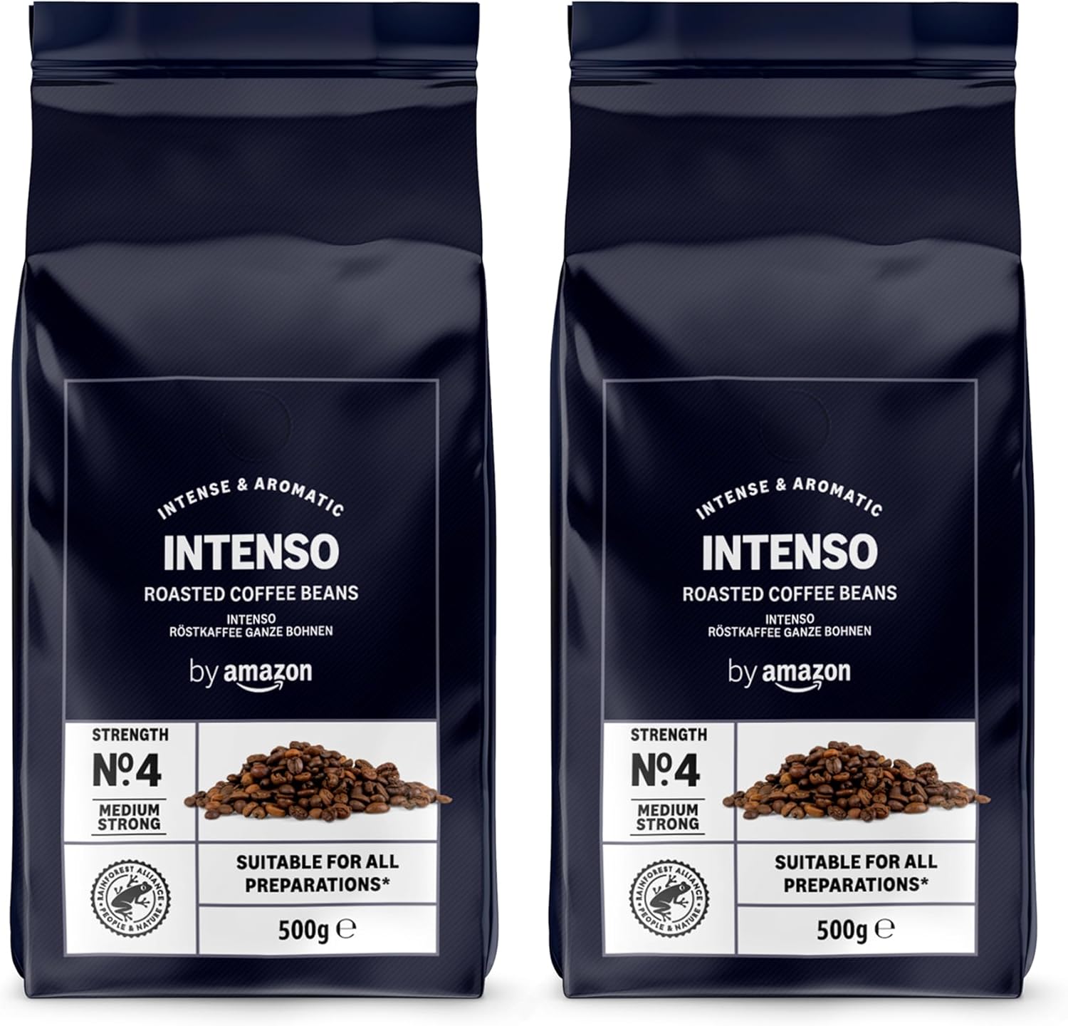 Grains de Café Intenso, Torréfaction Légère, 1kg (2 paquets de 500g) – Certifiés Rainforest Alliance Caffé Intenso 500 g (Lot de 2)