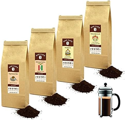 HOP CAFE - Offre Découverte Café Moulu Corsé - 4 x 125g - pour cafetière à Piston