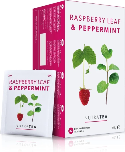 NutraTea - Tisane Aux Feuilles De Framboisier Et à La Menthe Poivrée, 20 Sachets De Thé Enveloppés (1 Paquet) 20 Unité (Lot de 1)