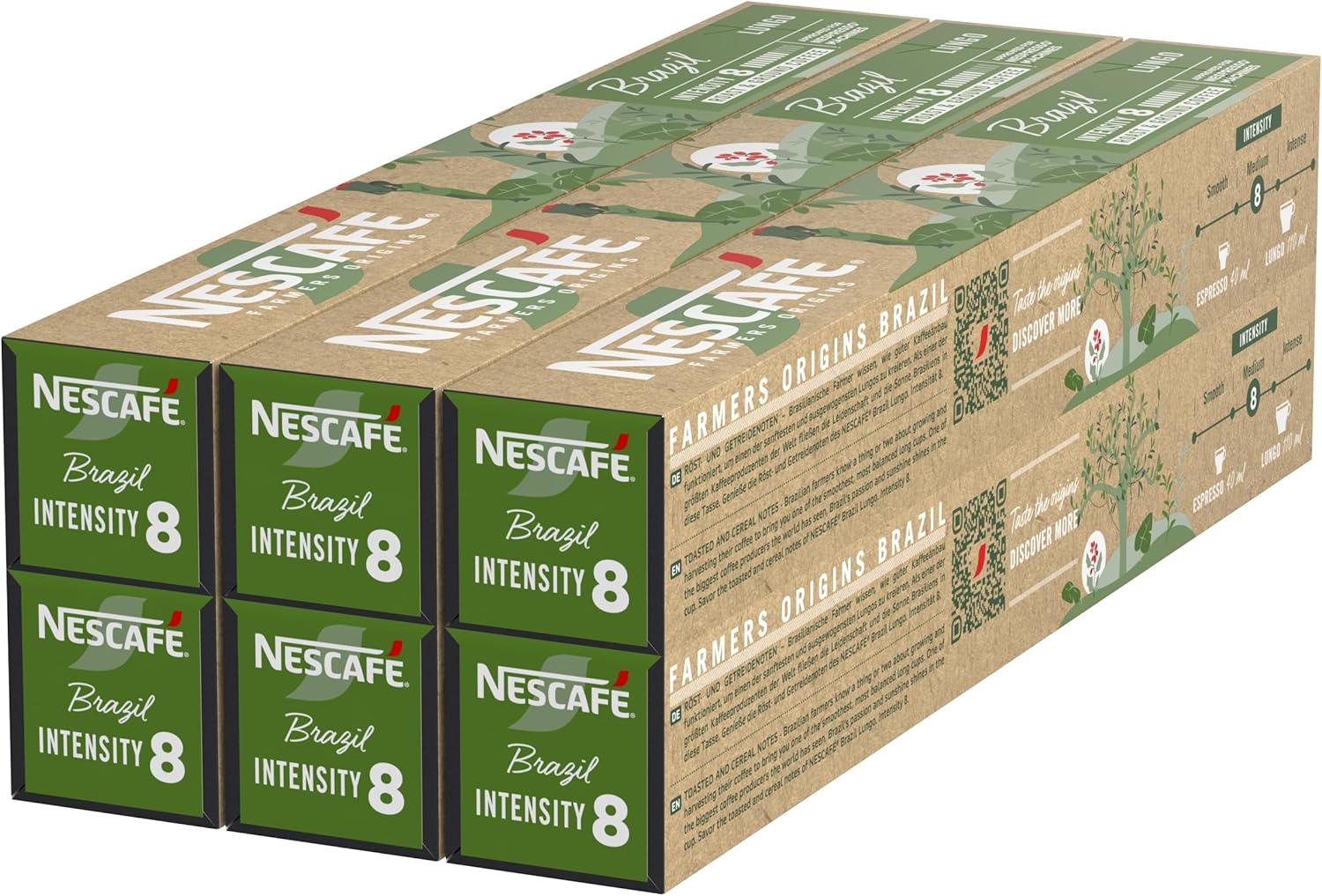 NESCAFÉ Farmers Origins Brazil Lungo 6 x 10 Capsules de Café - Approuvé pour les Machines NESPRESSO 10 unité (Lot de 6)