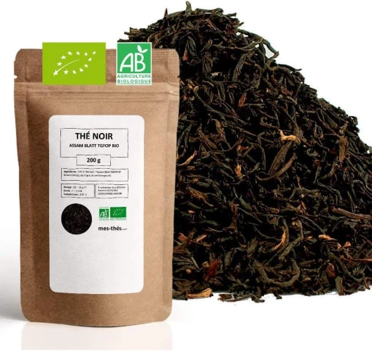 Thé Noir Bio Assam Blatt - 200g (80 tasses) - Thé en vrac 100% Agriculture Biologique - Mes-Thés Assam 200 g (Lot de 1)