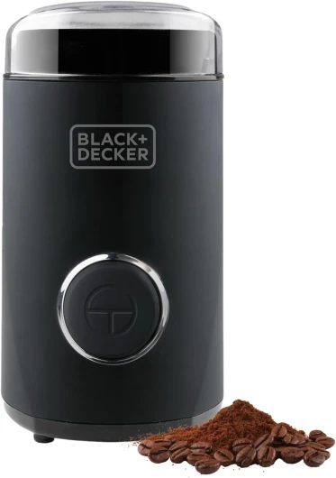 BLACK+DECKER BXCG150E - Moulin à Café Électrique 150 W, Réservoir à Grains 50 g, Lames et Réservoir en Acier Inoxydable, Broyage Fin, Rangement de Cable, Noir Simple - Inox
