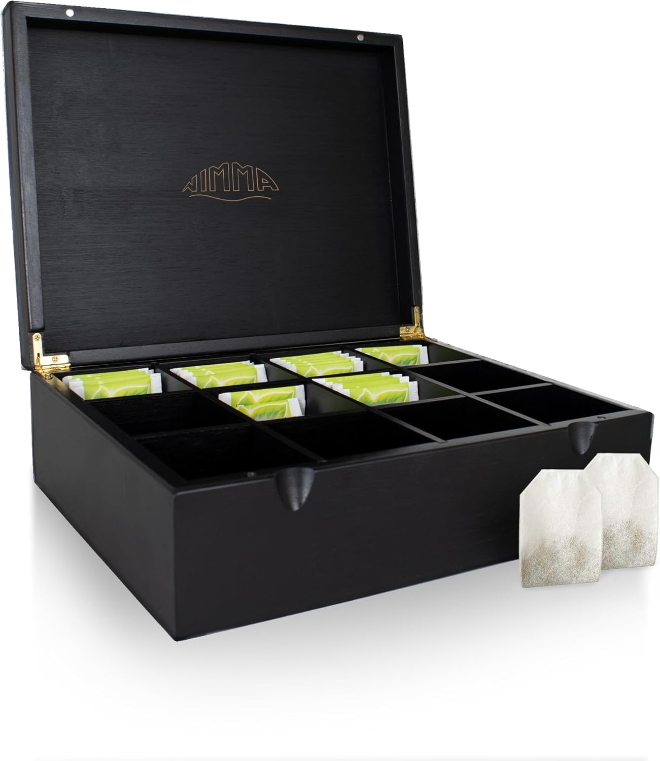 Nimma Boîte à thé - 12 compartiments - Fermeture magnétique - Compatible avec Pickwick, Lipton, etc - - Noir