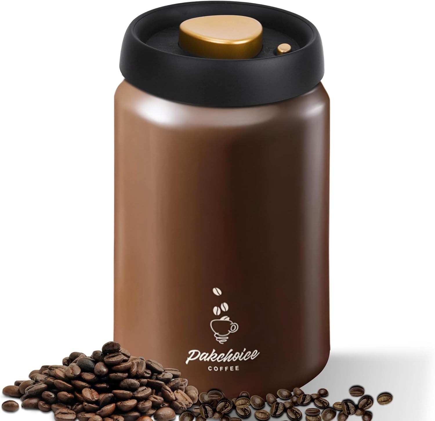 Wiseten 1,2L Boîte à Café Hermétique, Boîte à Grains de Café en Acier Inoxydable avec Couvercle et Valve de Sortie pour Grains de Café, Noix, Cacao, Feuilles de Thé