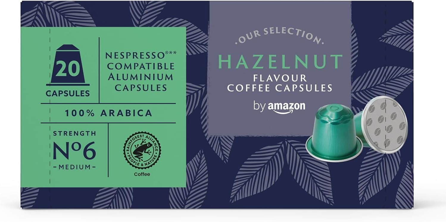 Capsules de Café en Aluminium Aromatisées à la Noisette, Compatibles Nespresso, 20 Capsules (1 Paquet de 20) – Certifiées Rainforest Alliance