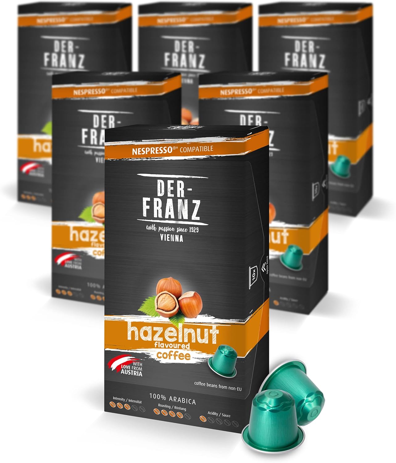 Capsules de café compatibles Nespresso, 6 x 10 Capsules, aromatisé à l‘arôme Noisette Noisette 10 unité (Lot de 6)