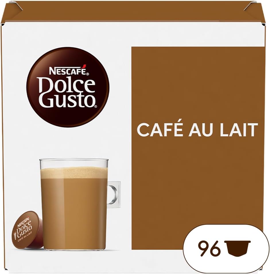Nescafé Dolce Gusto Café au Lait - Café - 96 Capsules (Pack de 6 boîtes x 16) Café au lait 1 unité (Lot de 96)