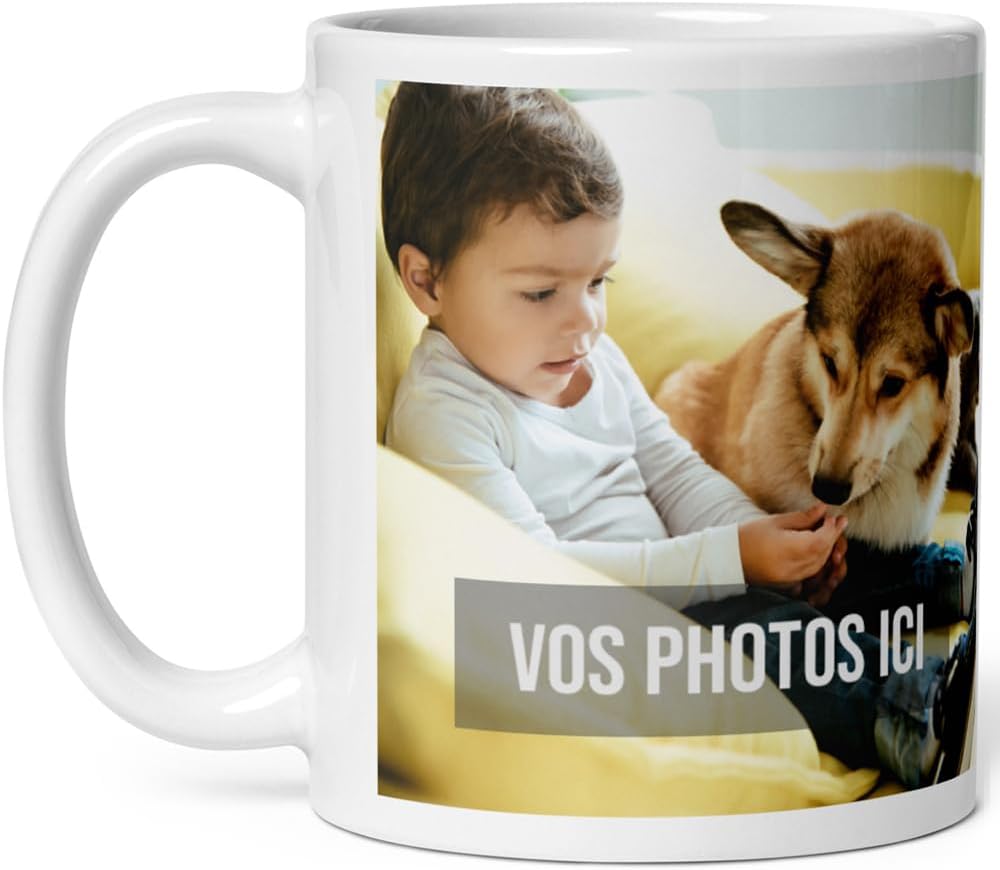 Un mug en céramique personnalisé avec 2 photos - Tasse personnalisable avec vos photos, logo, visuel