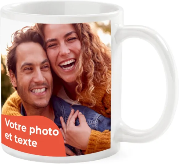 Cimpress Mug Photo Personnalisé avec Texte, Tasse en Céramique 325 ml avec Anse Colorée, Cadeau Personnalisé pour Entreprise, Maison, ou Événement Blanc