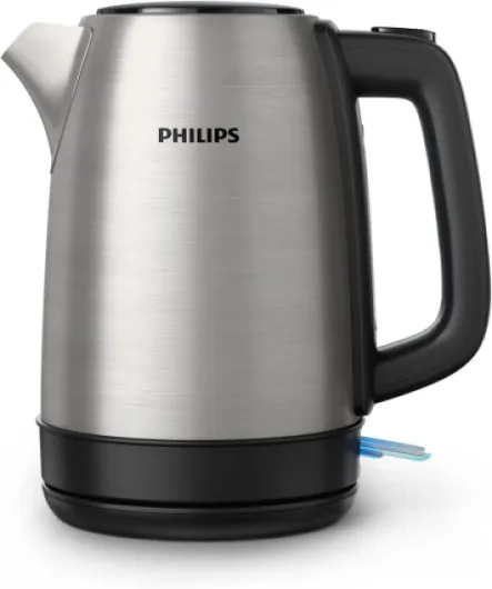 Collecte quotidienne Bouilloire Électrique en Inox - Capacité 1,7L, Résistance Plate pour Ébullition Rapide, Tamis Anti-Calcaire, Base 360° Sans Fil, Couvercle à Ressort (HD9350/90)