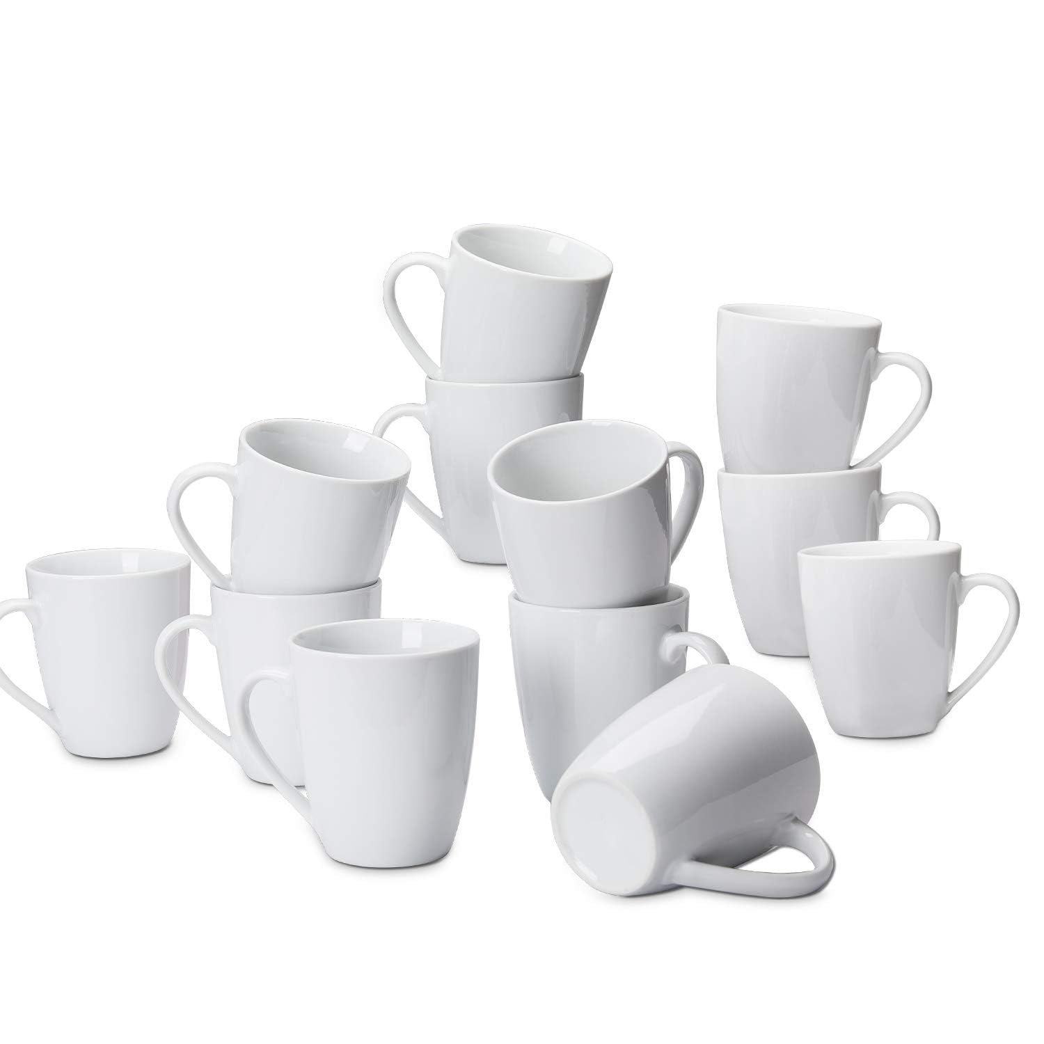 Service de tasses à café, 12 unité, lot de 1, Porcelaine, 355 ml, Blanc (Anciennement marque AmazonCommercial)