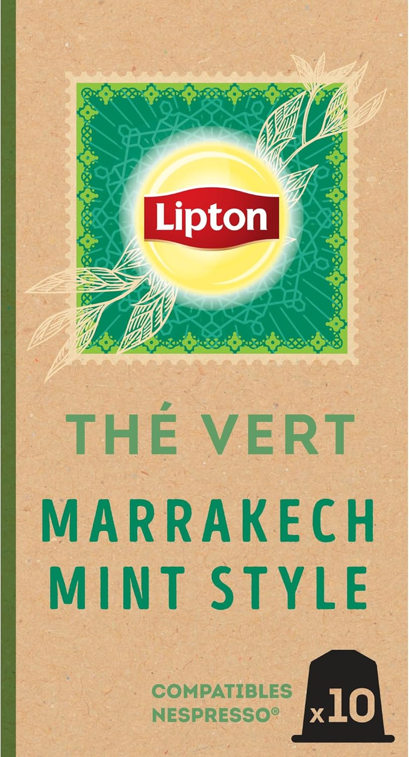 Lipton, Thé Vert, Marrakech Mint Style, Goût Menthe, Fraîcheur, Capsules Compatibles Nespresso, Ingrédients d'Origine 100% Naturelle, 10 Capsules