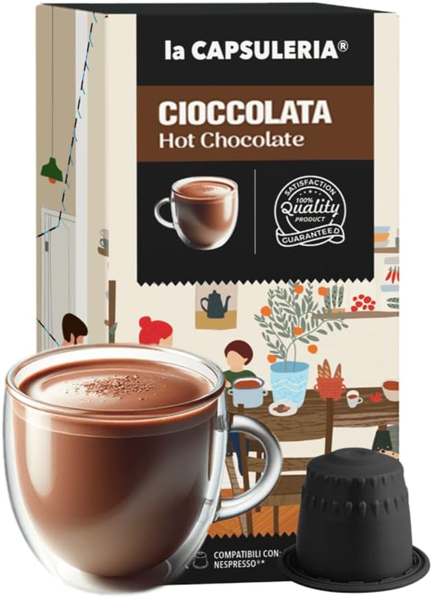 CHOCOLAT CHAUD (80 Capsules) compatible avec Nespresso, Lot de 8 x 10 Capsules (80 portions tot) - la Capsuleria CHOCOLAT CHAUD 80 unité (Lot de 1)