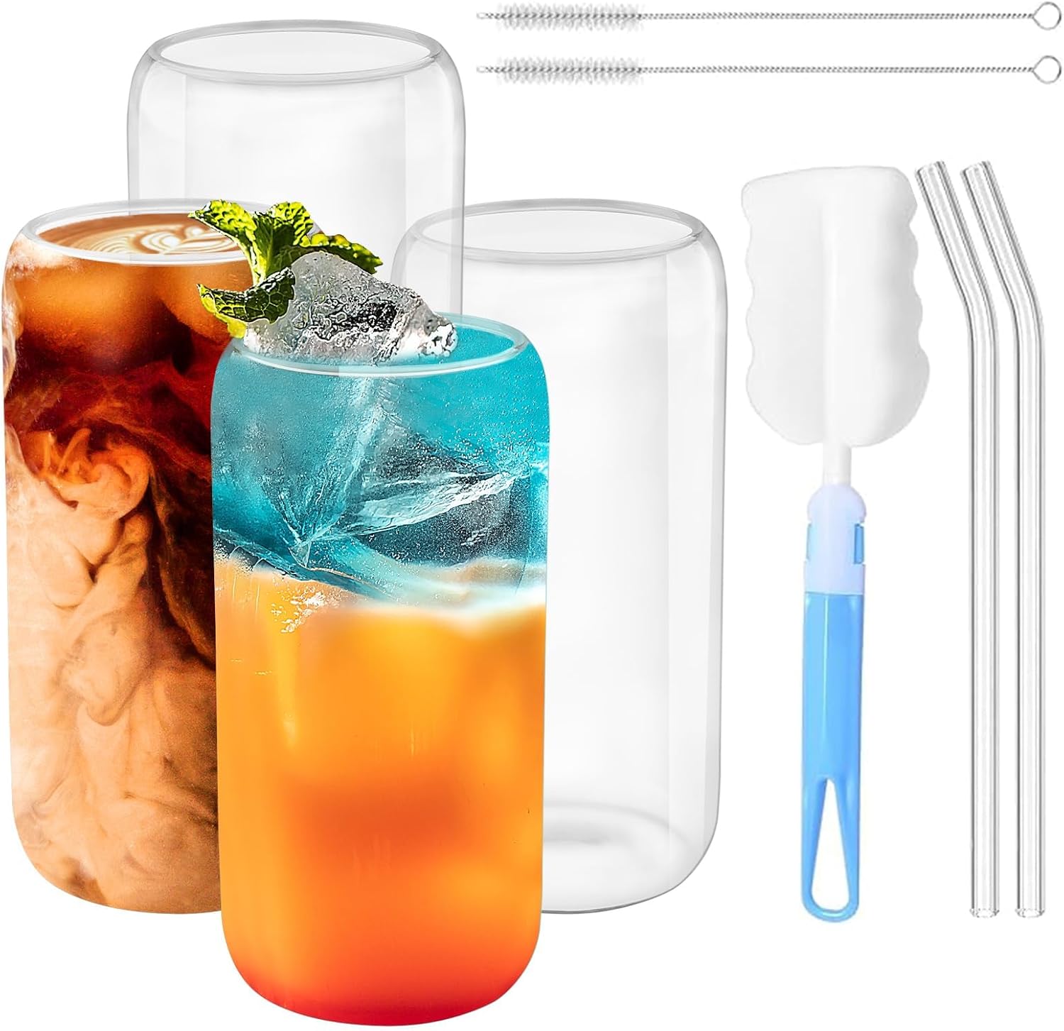 Zosenyer Verre a Eau, Set de 4 Tasses Matcha 500ml, Gobelet Smoothie pour L'eau Café Et Lait à Utilisation dans Les Soirées Cocktail Party Home Boutique de Desserts