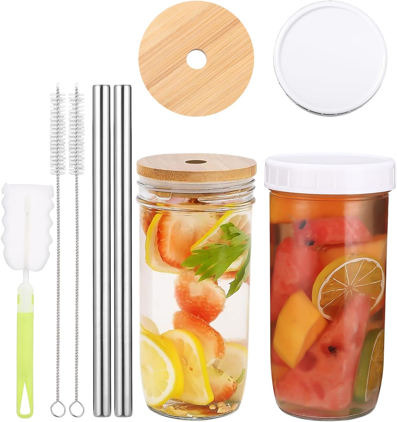Lot de 2 Verre Bubble Tea avec Couvercle et Paille, 730ML Verres à Smoothie, Bubble Tea Tasses Réutilisables, Bubble Tea Cup Paille pour Café, Milkshakes, Cocktail, Bière,Matcha