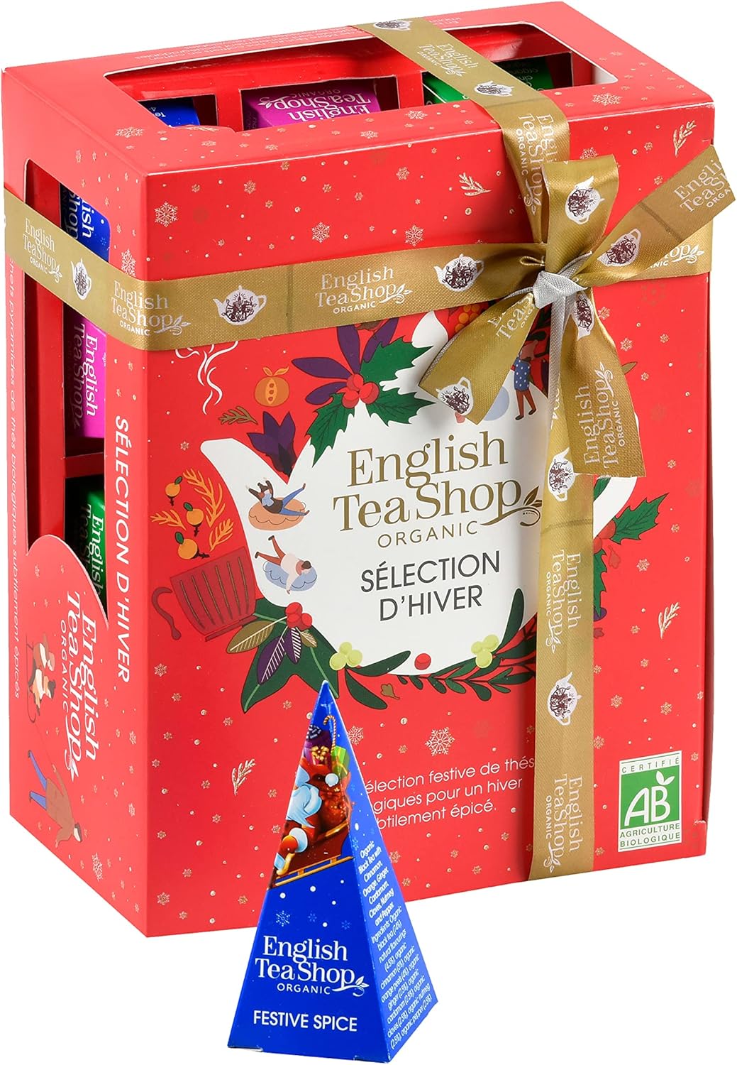 Coffret thé de Noël bio - Sélection d'hiver rouge - 4 thés de Noël - Boîte de 12 sachets - Coffret cadeau thé à offrir - Cadeau de Noël petit prix