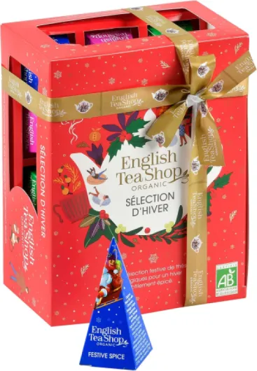 Coffret thé de Noël bio - Sélection d'hiver rouge - 4 thés de Noël - Boîte de 12 sachets - Coffret cadeau thé à offrir - Cadeau de Noël petit prix