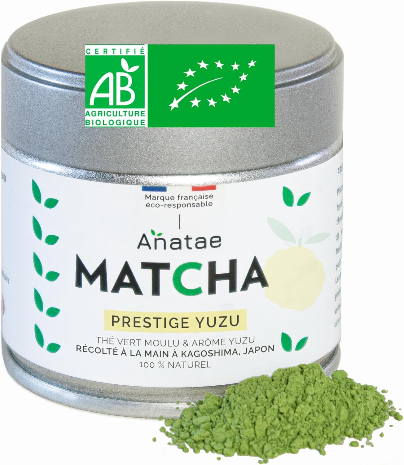Anatae Marque française - Thé Matcha prestige yuzu bio - Amertume discrète - Poudre de thé vert matcha 100% BIO qualité premium - Récolté à la main à Nishio, Japon (30g)