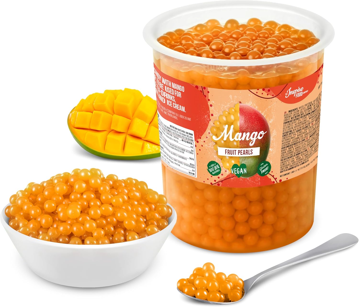 INSPIRE FOOD Bubble Tea Perles Mangue - Bubble tea, perle de tapioca pour bubble tea - 100% vegan et sans gluten, sans colorant artificiel, 1 kg Mangue 1 kg (Lot de 1)