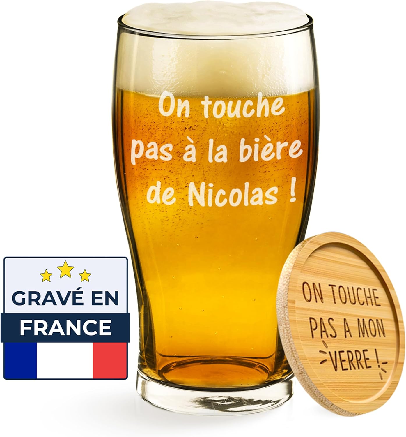 Verre à bière personnalisé - Personnalisable avec un texte - 570 ml - Plusieurs modèles de gravure - Idée cadeau homme, fête des pères, papa, anniversaire (Modèle Texte)