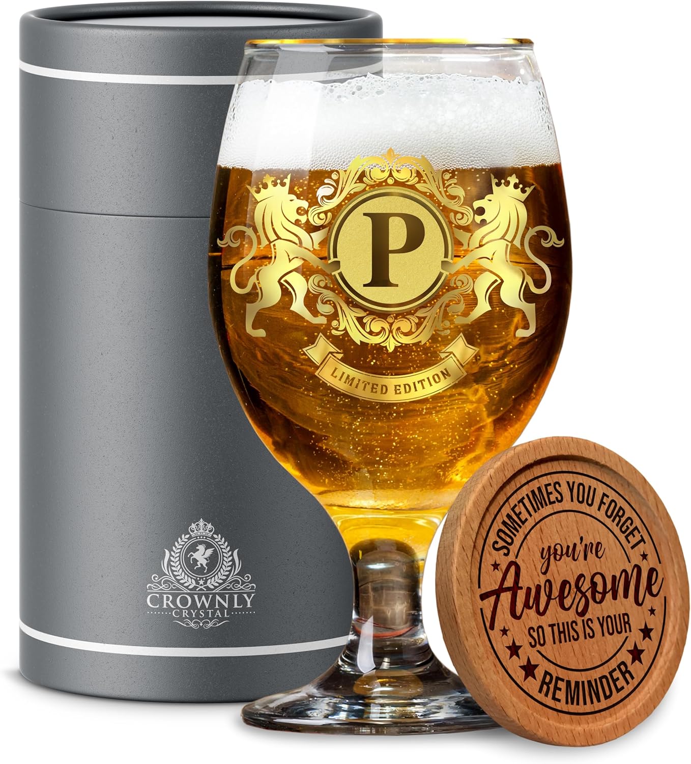 Verres à bière à offrir pour homme, pour anniversaire, cadeau, personnalisable (P) P Beer Glass