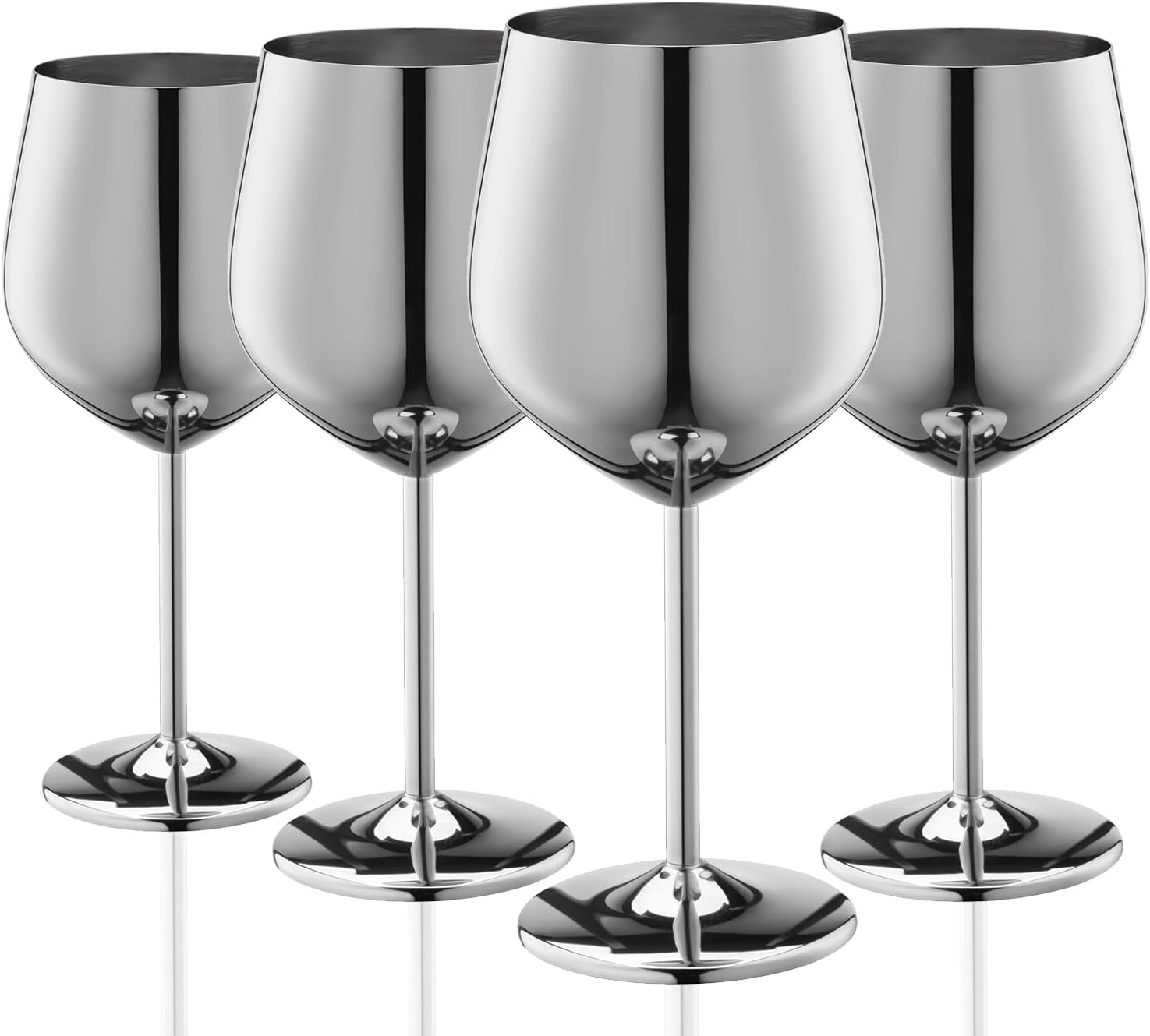 Verre à vin en acier inoxydable Set de 4, 540 ml verre à vin incassable, verres à vin portatifs en métal Pour extérieur, voyage, camping et piscine (argent)
