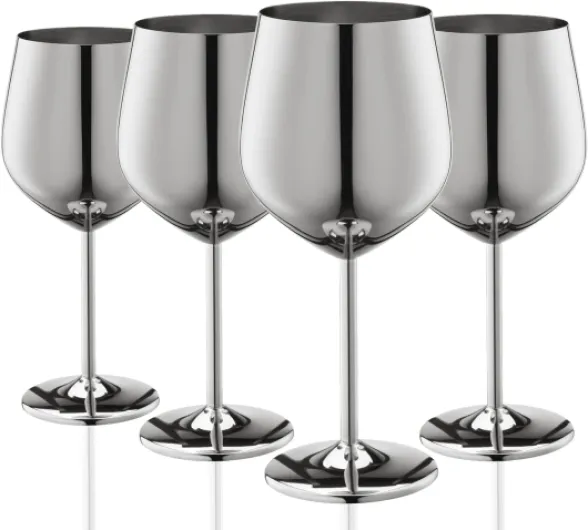 Verre à vin en acier inoxydable Set de 4, 540 ml verre à vin incassable, verres à vin portatifs en métal Pour extérieur, voyage, camping et piscine (argent)