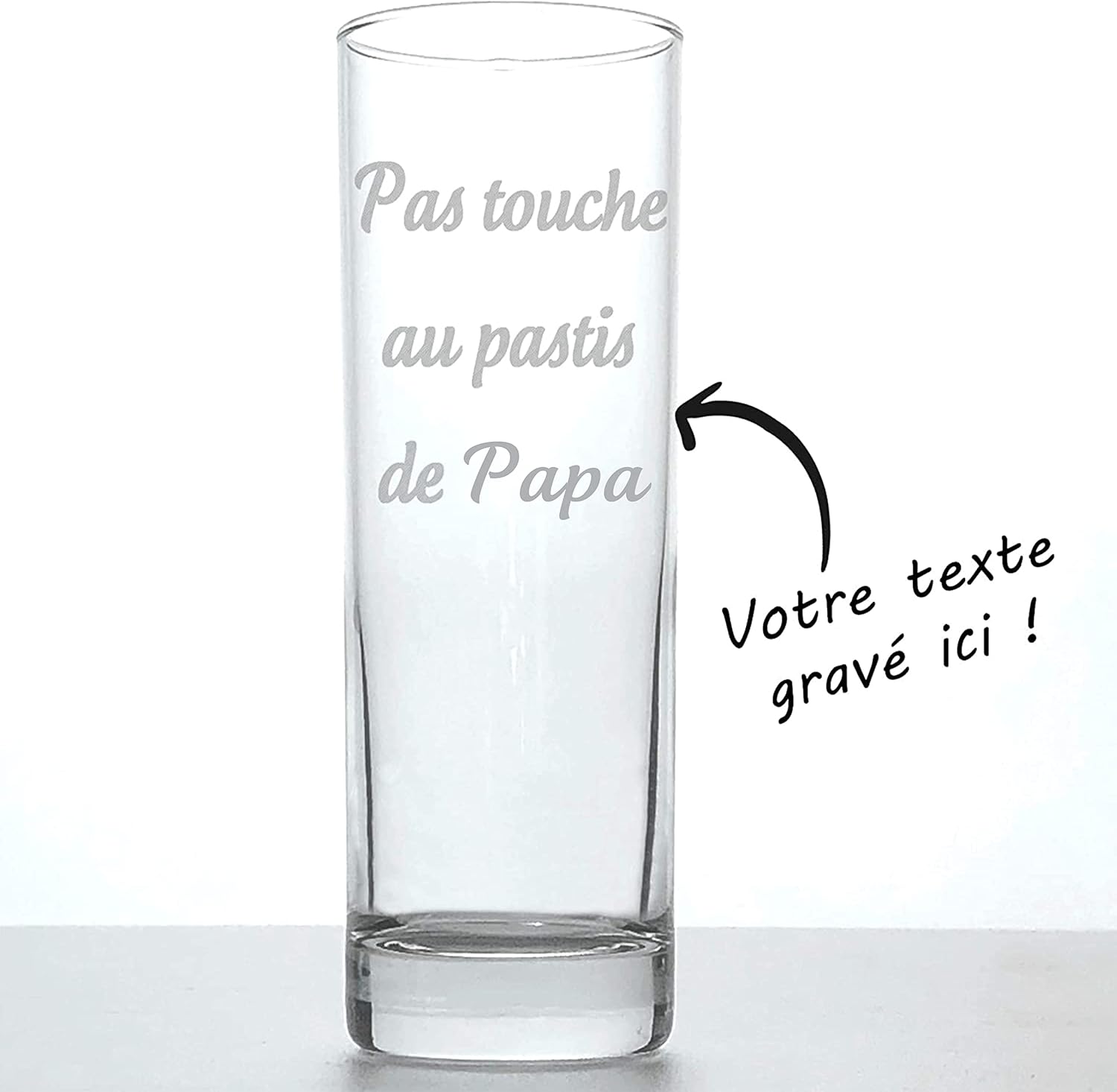 Verre à ricard personnalisé - Prénom ou texte gravé - Marquage au laser - Cadeau fête des pères, papa, noël, homme, retraite (Texte, Lot de 1) Texte 1 Unité (Lot de 1)