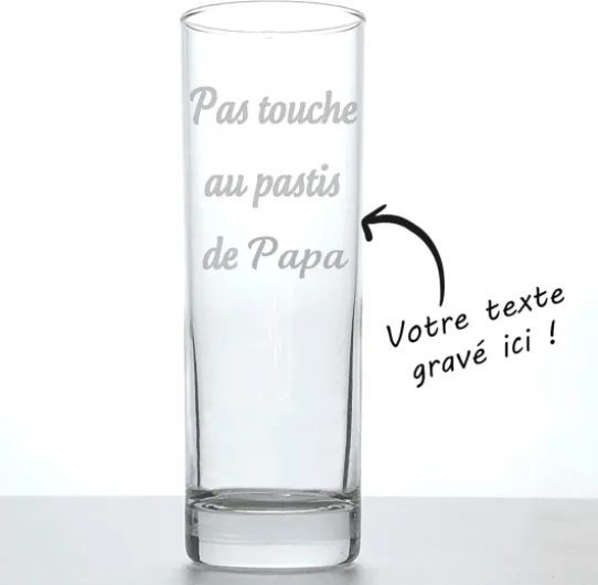 Verre à ricard personnalisé - Prénom ou texte gravé - Marquage au laser - Cadeau fête des pères, papa, noël, homme, retraite (Texte, Lot de 1) Texte 1 Unité (Lot de 1)
