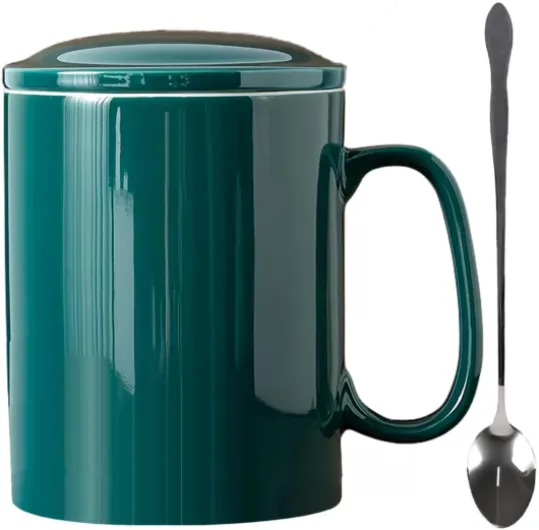Grande Tasse 1000ML, Très Grande Tasses à Café 1 Litre en Céramiques avec Couvercle et Cuillère, XXL Big Mug 1L, Vert 1000ML Vert