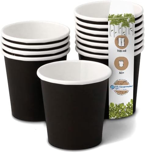 50x gobelets jetables 100 ml / 4 oz, Ø 62 mm noir - gobelet carton sans plastique et en matériaux durables - gobelet cafe 100ml / 4oz (50 pièces)