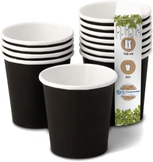 50x gobelets jetables 100 ml / 4 oz, Ø 62 mm noir - gobelet carton sans plastique et en matériaux durables - gobelet cafe 100ml / 4oz (50 pièces)
