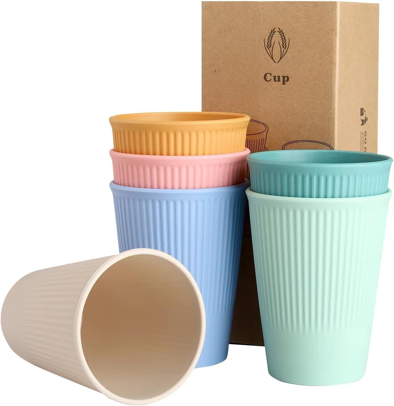 Goevcclei Gobelet plastique,Tasse de incassable en polypropylène sain pour adultes et enfants, lot de 6couleurs, multifonction, passe au micro-ondes et au lave-vaisselle (6 couleurs) Jaune, Orange, Rose, Bleu, Bleu Clair, Vert Menthe