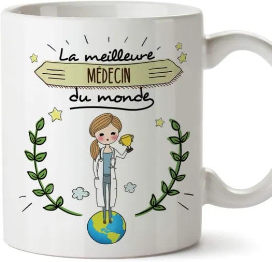 Médecin Tasses Originales de café et Petit-déjeuner à Donner Travailleurs Professionnels - La Meilleure Médecin du Monde - Céramique 350 ML