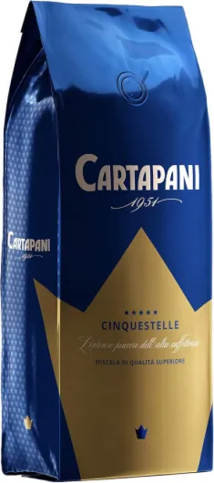 Café Cartapani, CINQUESTELLE en grains, mélange fin de café gourmet Arabica et Robusta rigoureusement sélectionné, pour machine à café, paquet 1kg Cinquestelle 1 kg (Lot de 1)