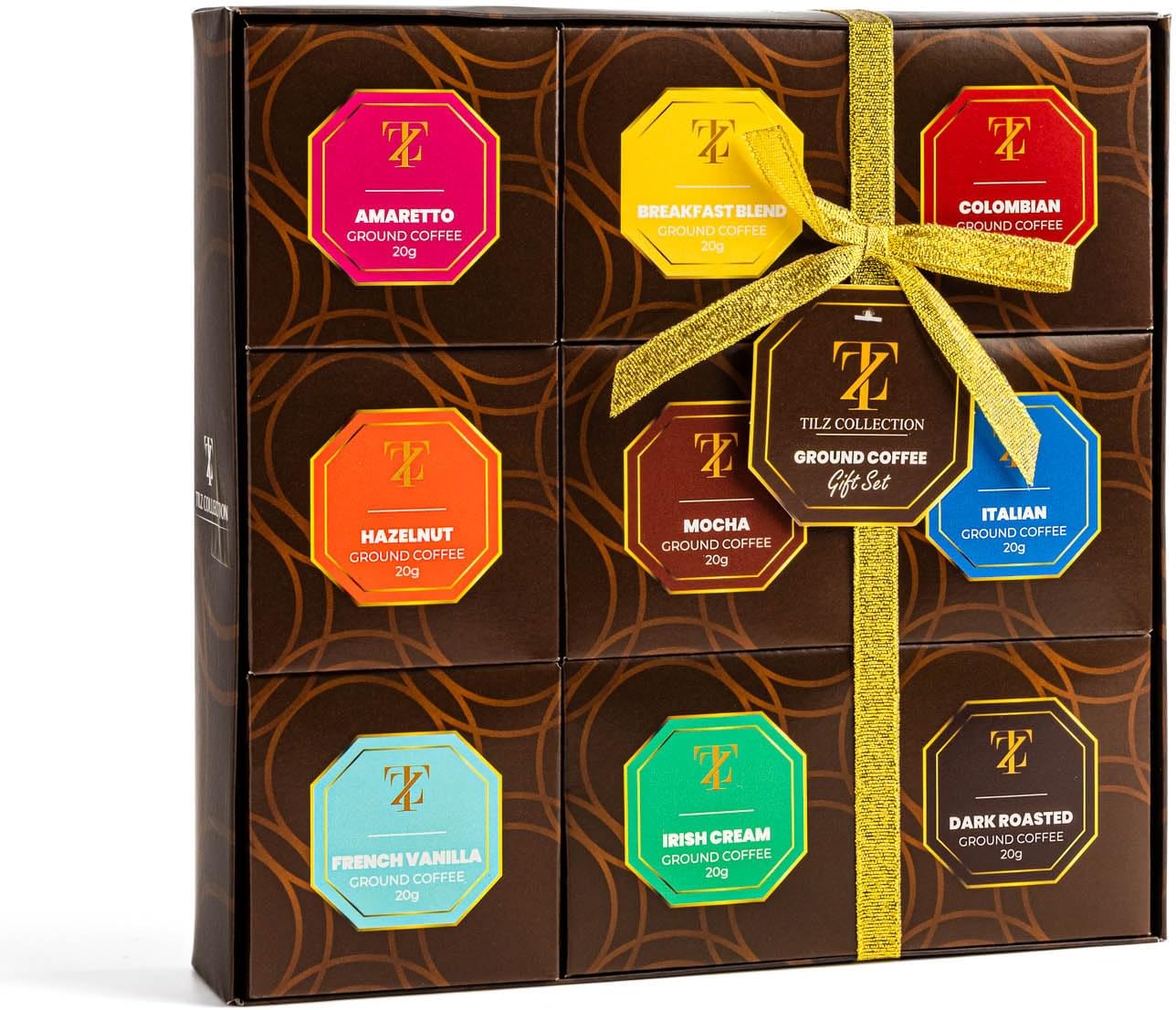 Coffret cadeau de café de Noël Sélection de café moulu Gourmet de 9 saveurs assorties, y compris le moka à la vanille française de torréfaction foncée