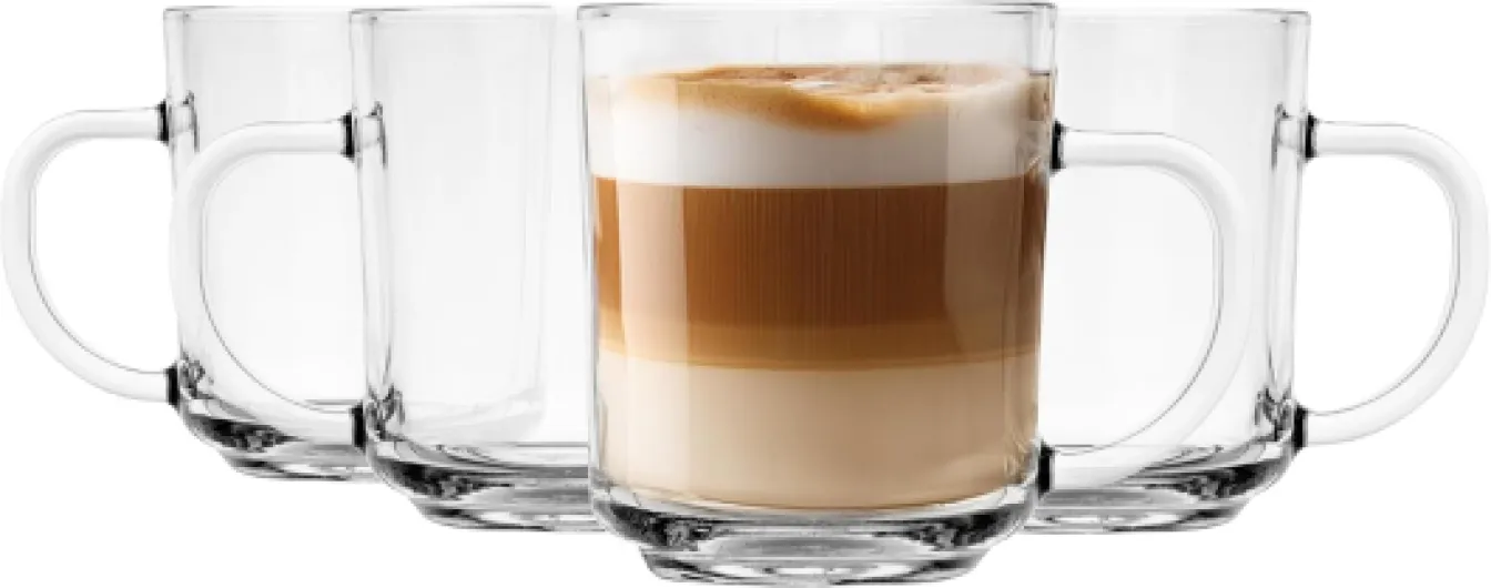 Glasmark Krosno Lot de 4 verres à latte macchiato, à cappuccino, à thé, avec poignée, verres à dessert, à eau, à café, à vin chaud, à café glacé, à vin chaud, à grog, 4 x 250 ml 10.2 cm x 8.8 cm