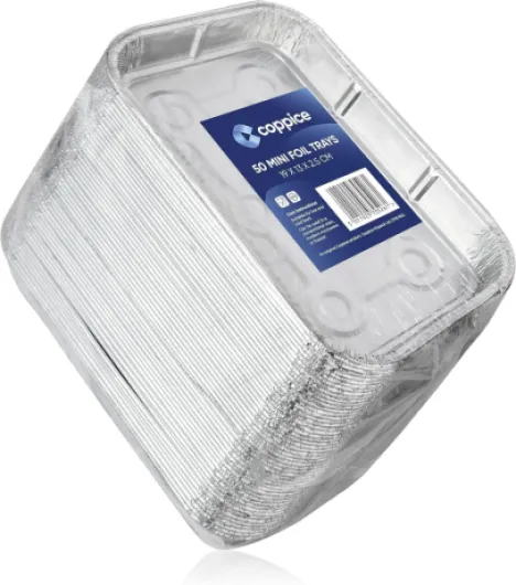 Mini Barquettes Aluminium 19x13x2,5 cm - Lot de 50 - Jetables, Cuisson, BBQ, Congélation, Four, Micro-ondes, & Friteuse à air - Aluminium Alimentaire Recyclable, Réutilisable 50 Trays