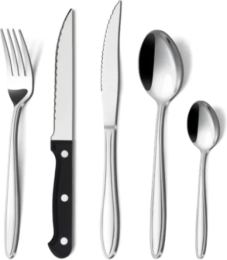 Couverts de Table 30 Pièces pour 6 Personnes - Élégant Set en Acier Inoxydable avec Couteau à Steak, Fourchette, Cuillère - Lavable au Lave-Vaisselle 30 Pcs Argent 30