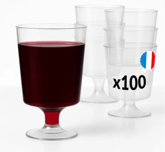 Table'Colors 100 Verres à Vin Plastique Reutilisable 17cl - A Pied pour Apéritif - Idéal pour Mariage - Anniversaire - Fabriqué en France - Base Stable - Facile à Tenir - Transparent