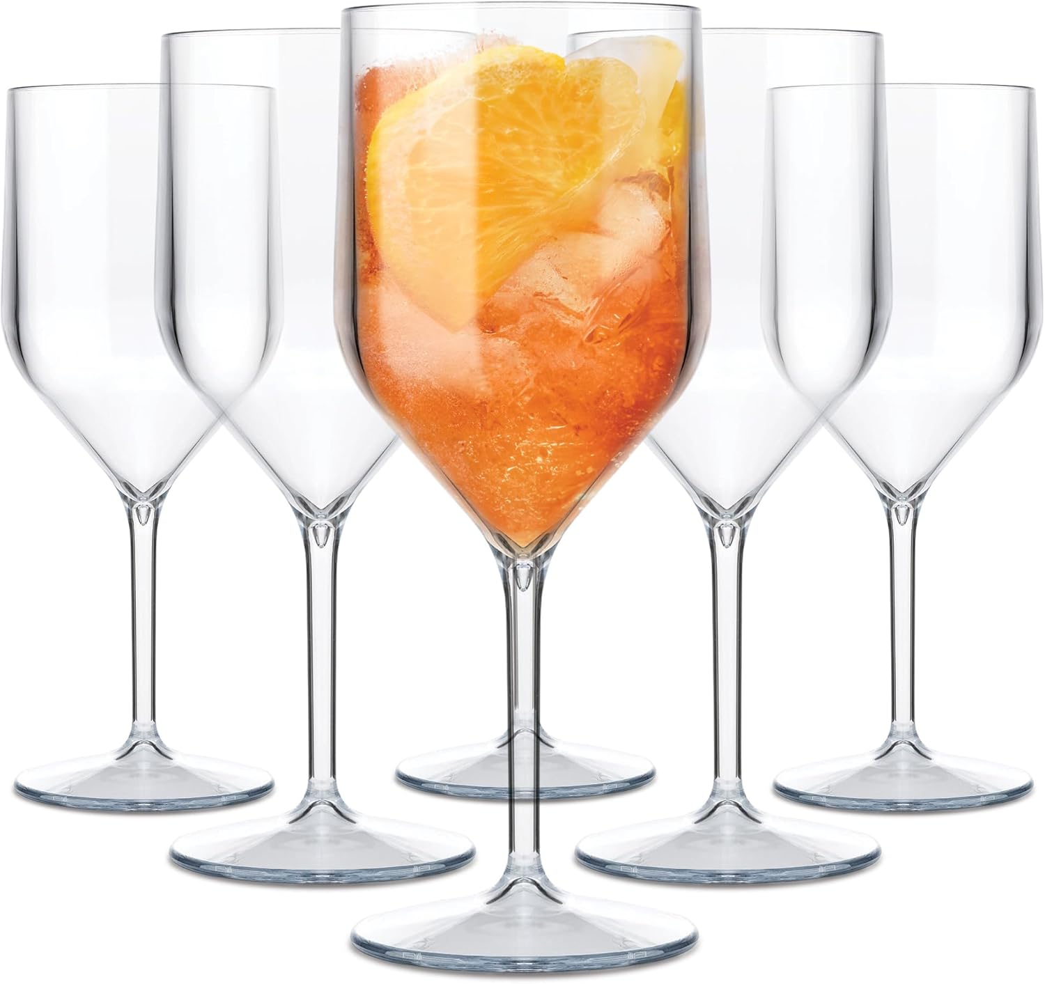TUNDRA - Lot de 6 Verres a Pied CROISIERE 25 cl en PLASTIQUE RIGIDE SAN, Réutilisables, Verres à Vin Incassables, BPA-Free et Lavables au Lave Vaisselle, Verre à Champagne, à Vin, (Transparent)