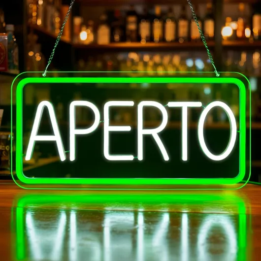 Enseigne lumineuse APERTO, Enseigne lumineuse Ouvert pour commerces, néon LED vert et blanc pour bar restaurant supermarché café enseigne suspendue néon USB Ouvert pour porte ou vitrine APERTO-it
