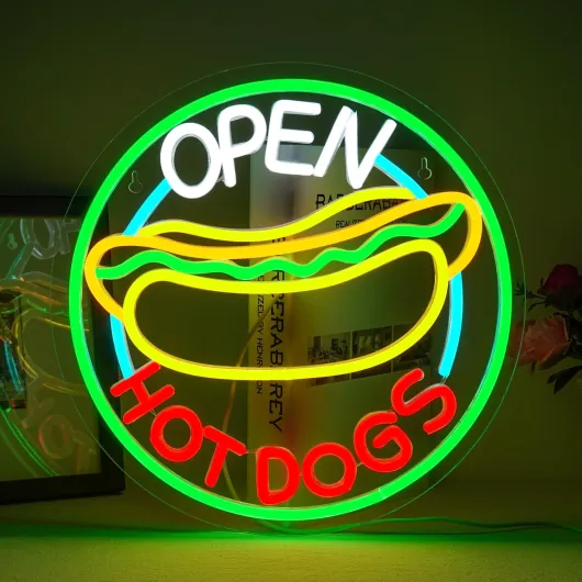 Open Hot Dogs Enseignes au néon pour décoration murale Enseignes au néon pour restaurant,dimmable pour magasins Lumières décoratives suspendues au mur 5V/2A USB Red