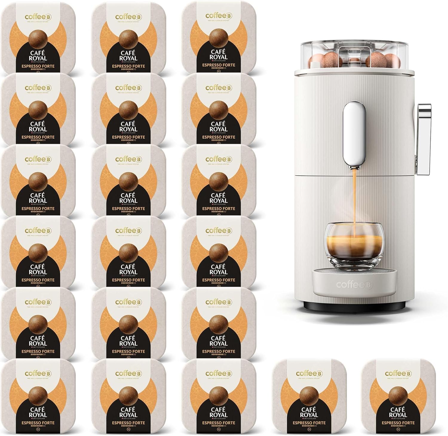 Machine à Café CoffeeB Globe Blanc 1.3L avec 180 Coffee Balls Expresso Forte - 100% Compostables Globe Blanc +180 boules Expresso Forte