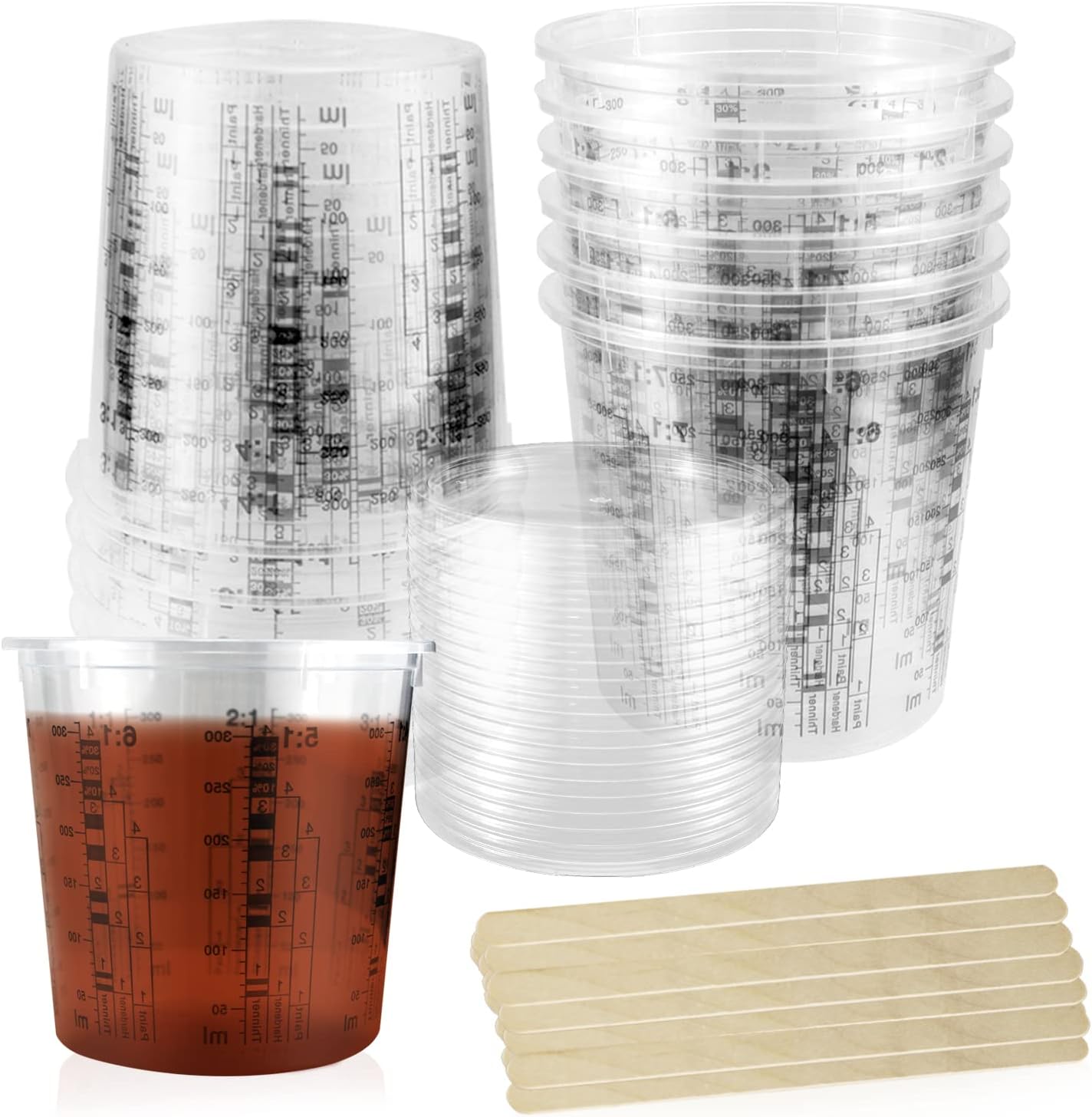 Gobelet Peinture Gradué Tasse à Mesurer Jetable 20 PCS 385 Ml avec échelle Clair Mesureur Plastique pour Résine époxy Peintures Liquides Laboratoire Cuisine (avec Couvercle)