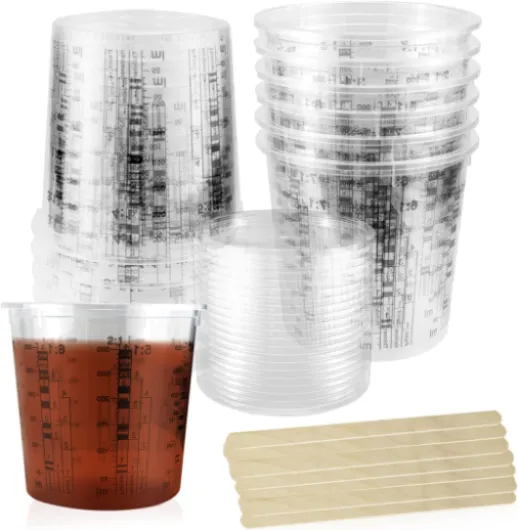 Gobelet Peinture Gradué Tasse à Mesurer Jetable 20 PCS 385 Ml avec échelle Clair Mesureur Plastique pour Résine époxy Peintures Liquides Laboratoire Cuisine (avec Couvercle)