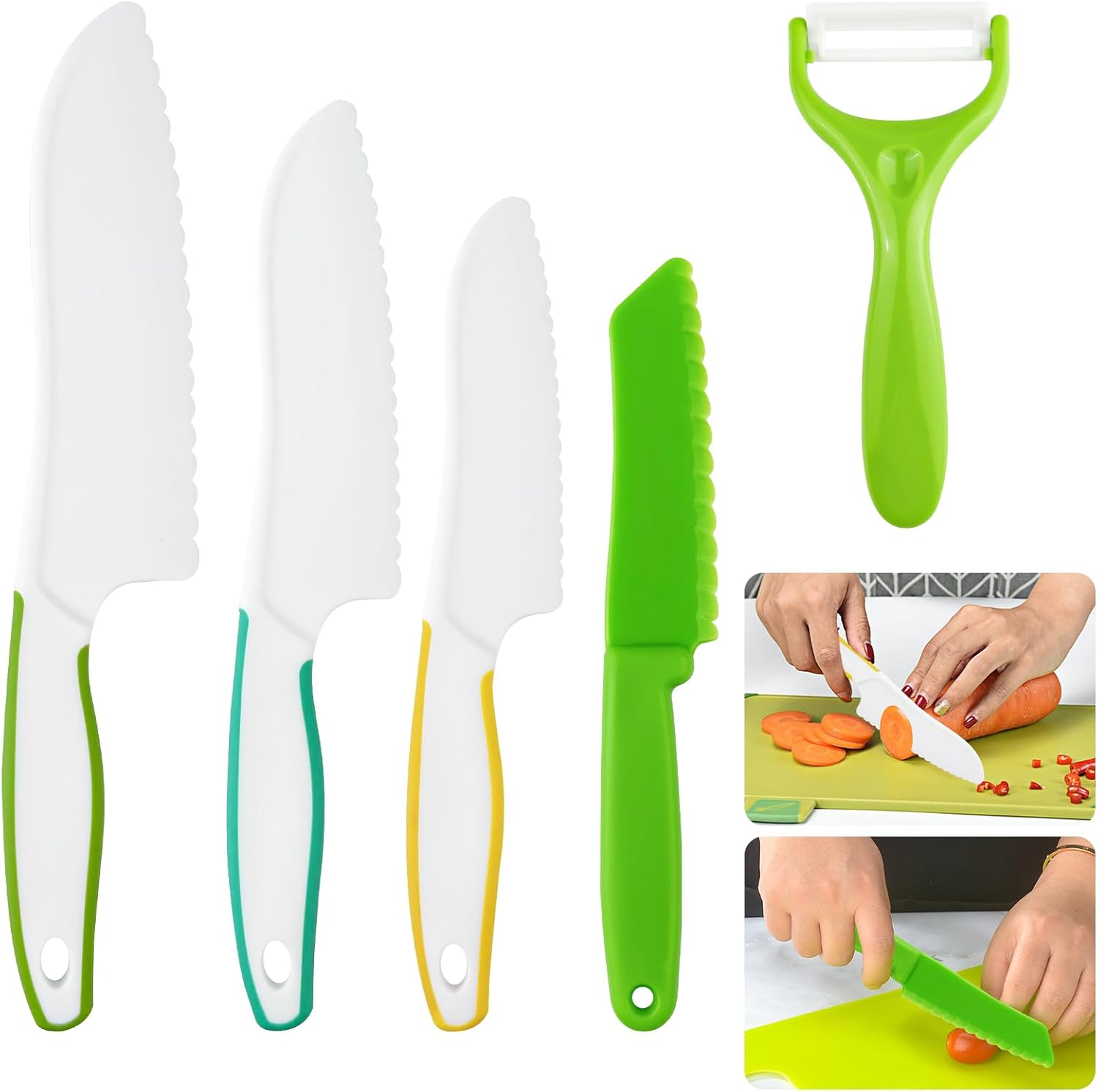 5 Pièces Couteau Cuisine Enfant, Kit Cuisine Enfant, Couteau Plastique, Set di Coltello da Cucina, Kit de Sécurité, pour Couper et Cuire des Fruits ou Légumes