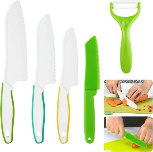 5 Pièces Couteau Cuisine Enfant, Kit Cuisine Enfant, Couteau Plastique, Set di Coltello da Cucina, Kit de Sécurité, pour Couper et Cuire des Fruits ou Légumes