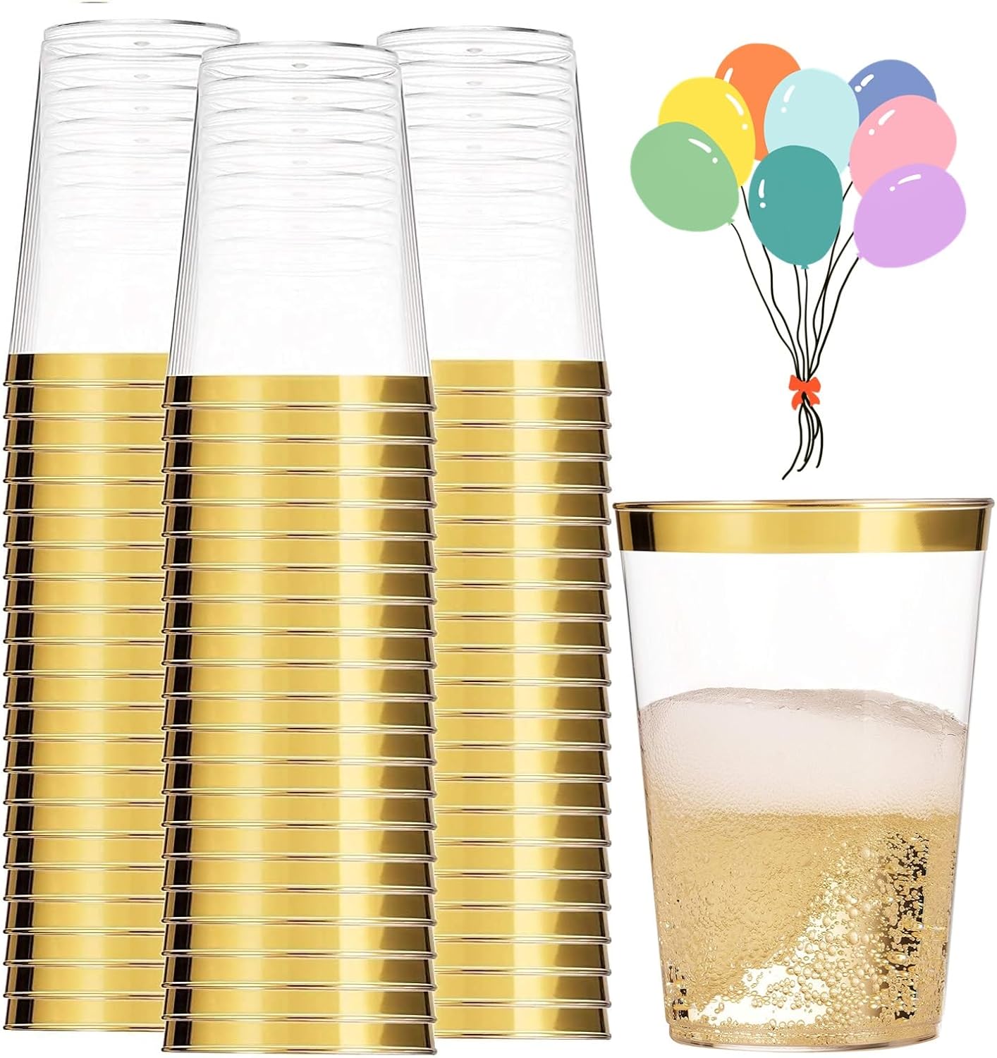 Lot De 50 Gobelets Transparents Avec Bord Argenté En Rigide Réutilisables De 280 ml Pour Fête D'anniversaire, Mariage Et événements