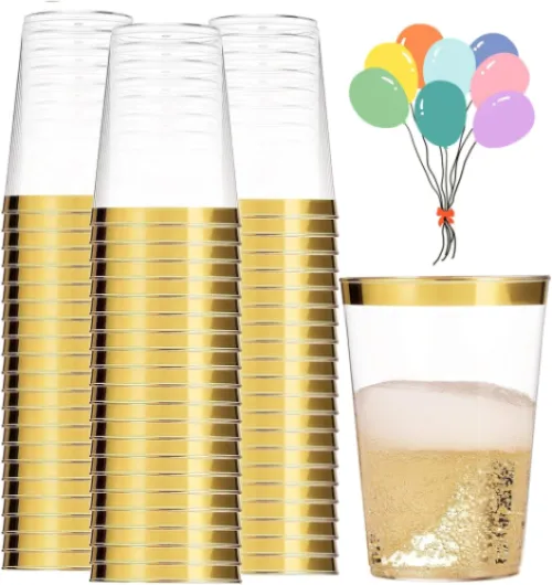 Lot De 50 Gobelets Transparents Avec Bord Argenté En Rigide Réutilisables De 280 ml Pour Fête D'anniversaire, Mariage Et événements